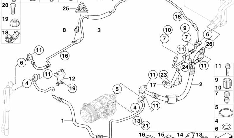 Tubería de presión A/A OEM 64509209729 para BMW E90, E91, E92, E93 con motor diésel N57. Original BMW.