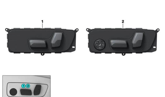 Interruptor ajuste eléctrico asiento izquierdo OEM 61315A1BFE5 para BMW F70, U06, G20, G20N, G21, G21N, G28, G28N, G22, G26, U11, U12, U10, G01, G01N, G08, G08E, G08F, G08N, G02, G02N. Original BMW.