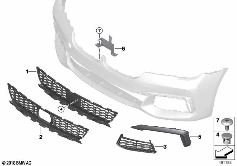 Central air inlet grill OEM 51118092154 for BMW 7 Series G11, G12 (2014-2019). Genuine BMW.