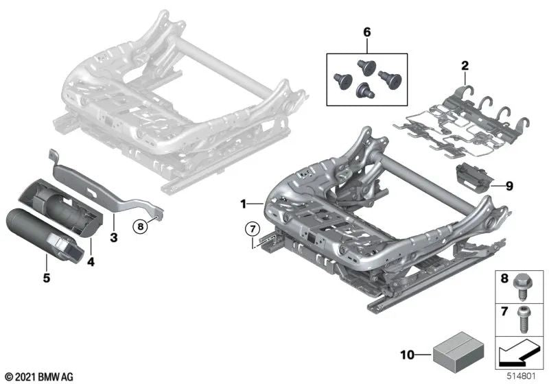 Right electric seat mechanism for BMW I20 (OEM 52109458844). Original BMW