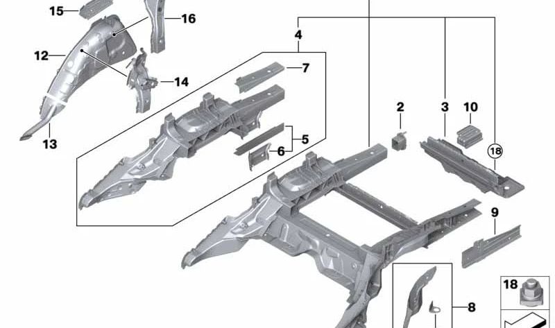 Extensión longitudinal inferior derecha OEM 41007431368 para BMW G32 620d, 620d xDrive, 630d. Original BMW.