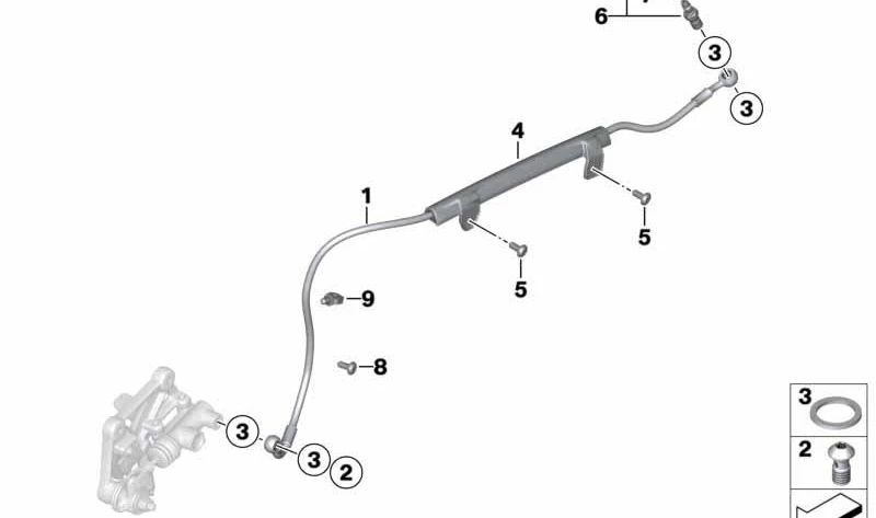 Tubo flexible de freno trasero OEM 34327708040 para motos BMW R1200S, HP2 Sport (K29). Original BMW Motorrad.