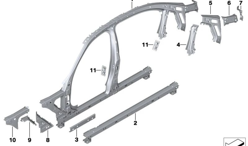 Refuerzo soporte paso de rueda delantero izquierdo OEM 41007488093 para BMW G20, G21, G22, G23, G26, G28, G42, G80, G81, G82, G83, G87, i3. Original BMW.