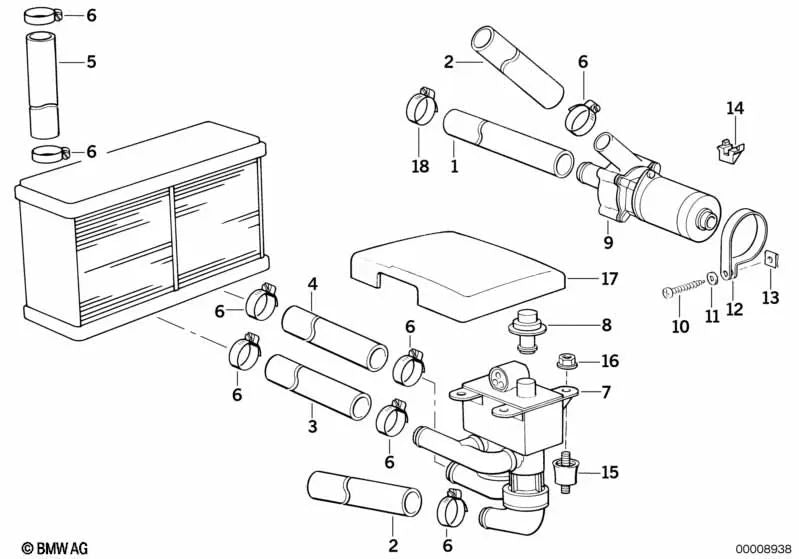 Tubo flexible de agua admisión OEM 64211383351 para BMW Serie 8 E31 850CSI, 850CI... y más. Original BMW.