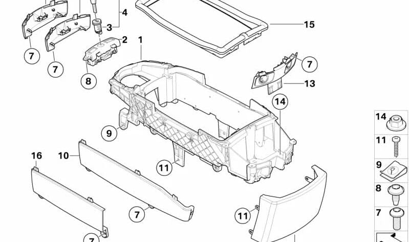 Tapa de cierre para reposabrazos central OEM 51167002397 para BMW E65, E66. Original BMW.