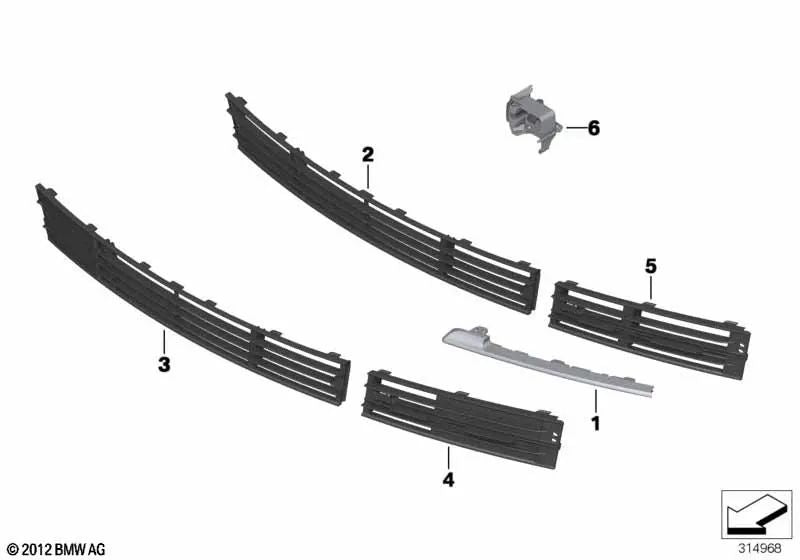 Griglia di ingresso dell'aria parzialmente chiusa per la BMW 7 F01N, F02N (OEM 51117295267). BMW originale.