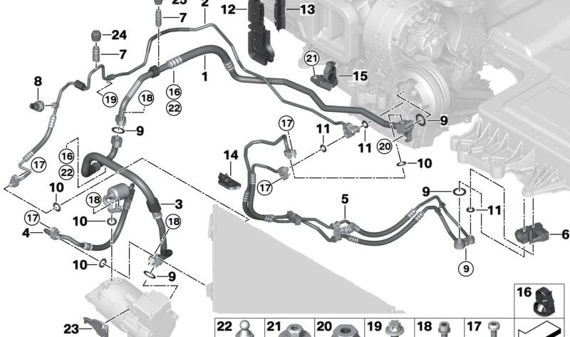 Saugrohrunterstützung OEM 64509871202 für BMW F70, U06, U11, U12, U10 und Mini F65, F66, U25. Original BMW und Mini.