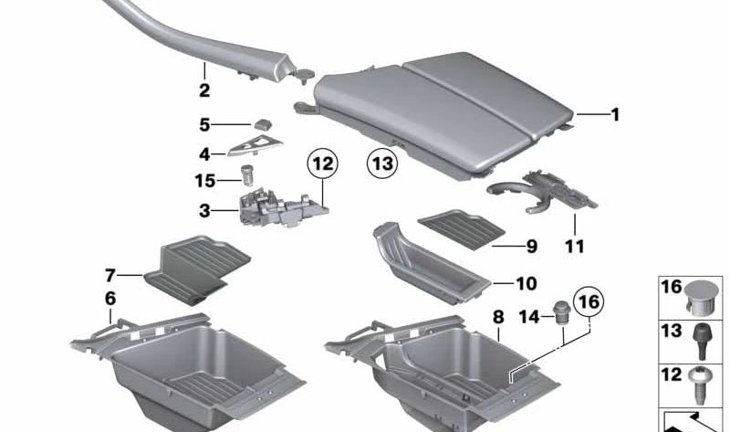 Compartimento para reposabrazos para BMW Serie 5 F10, F11, F18 (OEM 51169277267). Original BMW