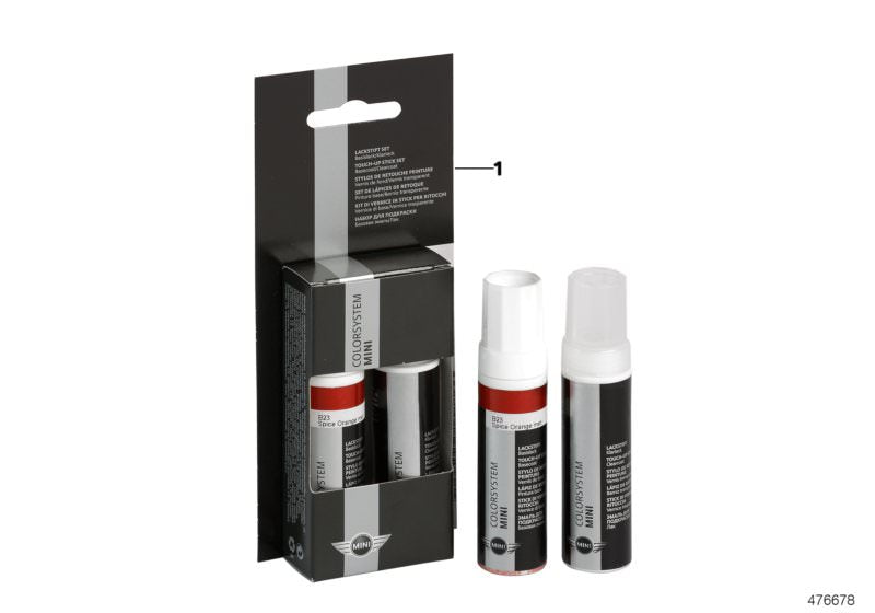 Set de lápiz de retoque color Pure Burgundy metalizado OEM 51912413309 para MINI F54, F55, F56, F57, F60. Repara arañazos y golpes fácilmente. Original MINI.