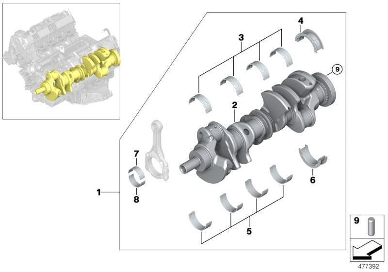 Cojinete de biela rojo OEM 11241438927 para BMW E60, E61, E63, E64, E65, E66, X5 E53. Pieza original BMW.