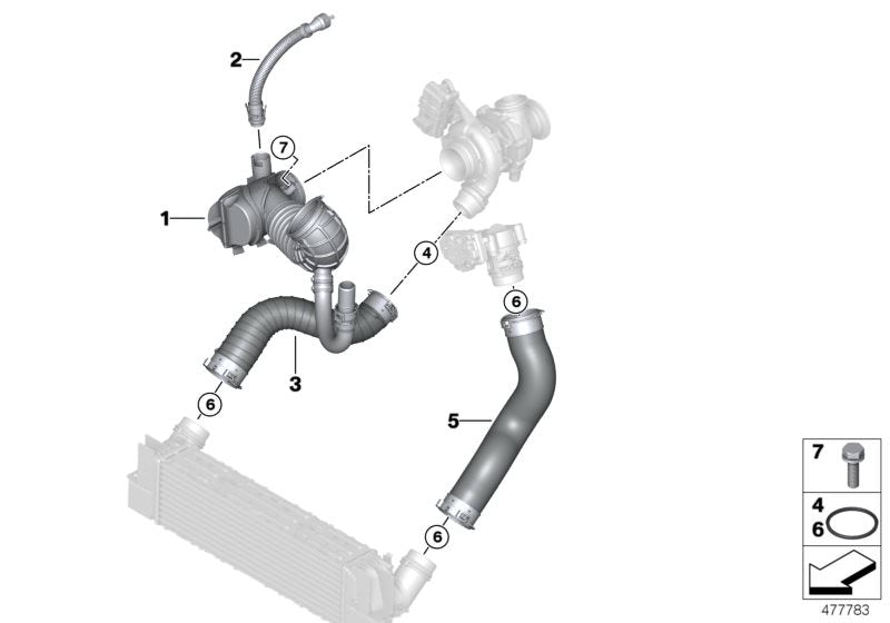 Tubo de admisión de aire OEM 13718579138 para BMW F10, F11, F25, F26, F15. Original BMW.