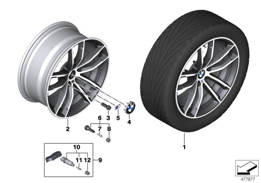 Tires de liga m Double Radio 662 OEM 36118747407 para BMW G30 e G31. Acabamento de órbita cinza Bicolor, 18 polegadas, BMW original. Compatível com 518d versões, 520d, 520i, 520e, xDrive.