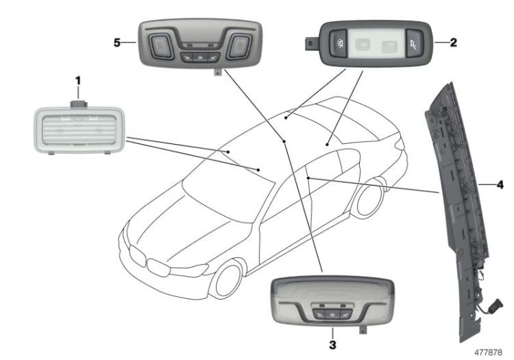Luz interior de lectura LED trasera central OEM 63316848614 para BMW Serie 5 F90, G30, Serie 7 G11, X3 G01, X4 G02... y más. Original BMW.