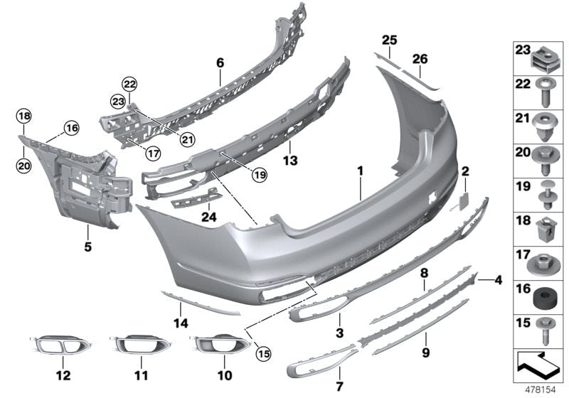 Adaptador OEM 51127357142 para BMW Serie 7 G11, G12 (730d, 730i, 740d xDrive, 725d). Compatible con modelos desde 2015 hasta 2019. Pieza original BMW para revestimiento trasero.