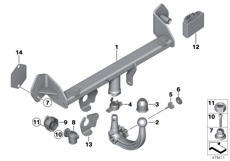 Soporte de enchufe remolque OEM 71606876237 para BMW F30, F30N, F31, F31N, F32, F32N, F33, F33N, F36, F36N. Original BMW.