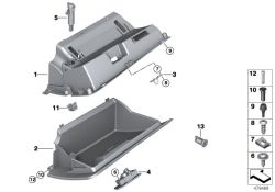 Handschuhfachabdeckung OEM 51167055840 für BMW Z4 E85 2.0i, 2.2i, 2.5i, 3.0i... und mehr, graue Farbe. Original BMW.