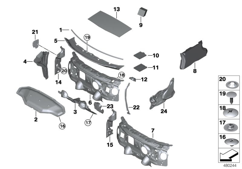 Aislante acústico capó delantero OEM 51487298866 para BMW F45 y F46. Mejora el aislamiento del motor y reduce el ruido. Compatible con versiones 214d, 216d. Original BMW.