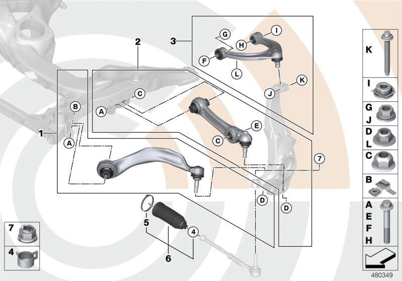 Kit de reparación brazo de suspensión delantero derecho OEM 31122450814 para BMW F10, F10N, F11, F11N, F18, F18N, F06, F06N, F12, F12N, F13, F13N. Original BMW.