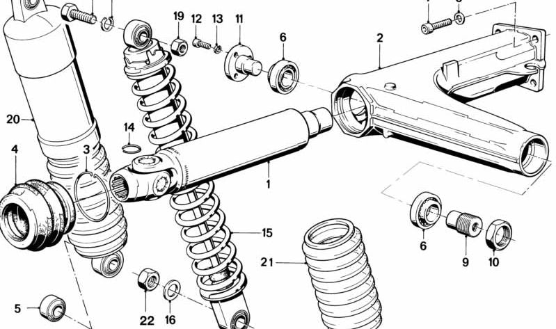 Muelle-amortiguador trasero OEM 33531454833 para motos BMW K75, K75C, K75S, K75RT. Original BMW Motorrad.