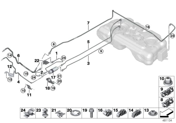 Tubería de retorno de combustible OEM 16127473828 para MINI Countryman F60, F60 LCI, BMW F45, F48, F39... y más. Original BMW y MINI.