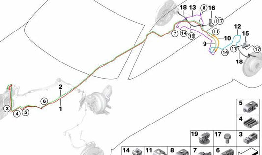 OEM rear brake tube 34326855341 for BMW X5 {E70, E70N, F15, F85} and BMW X6 {E71, E72, F16, F86}. Original BMW.