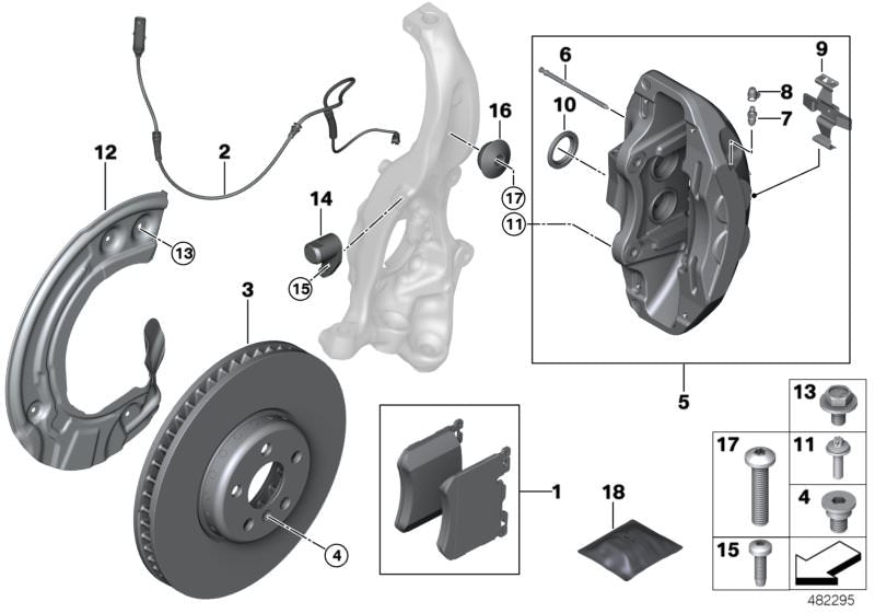 Caja para silla de freno izquierda OEM 34116891297 para BMW Serie 6 G32, Serie 7 G11, G12... y más. Original BMW.