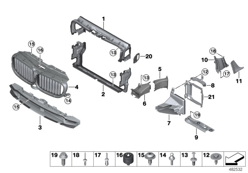 Embellecedor de rejilla lateral izquierda OEM 51137349593 para BMW G30 y G31. Compatible con todas las versiones: 518d, 520d (varias variantes). Pieza original BMW.