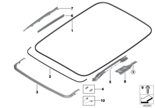 Panoramic roof cover OEM 54107377489 for BMW 7 Series G12, G12 LCI. Genuine BMW.