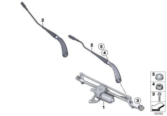 Brazo limpiaparabrisas lado conductor OEM 61619465086 para BMW F32, F33, F36, F82, F83... y más. Original BMW.
