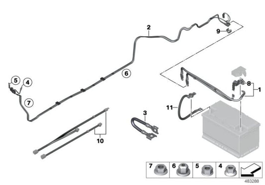 Cable de repuesto positivo de batería OEM 61129387649 para BMW F30, F80 M3, F31, F34 GT, F32, F82 M4, F33, F83 M4, F36 Gran Coupé... y más. Original BMW.