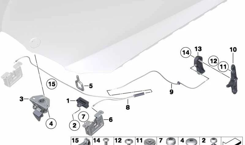 Cable tirador trasero OEM 51237201904 para BMW E81, E82, E87, E87N, E88, E90, E90N, E91, E91N, E92, E92N, E93, E93N, E84. Original BMW.