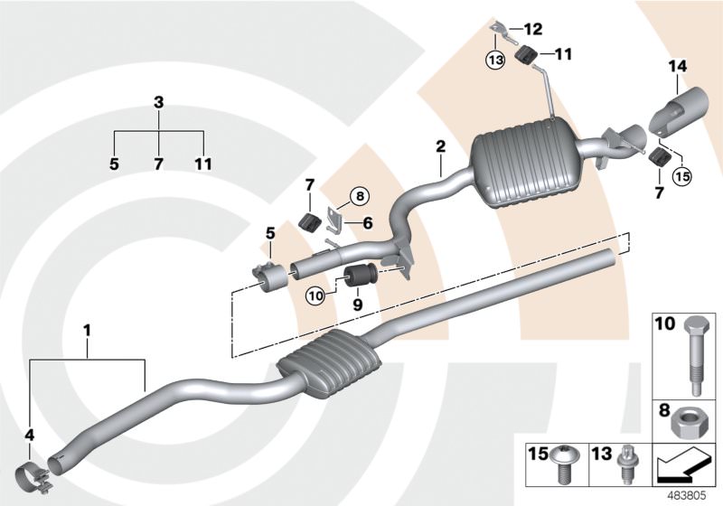 Soporte de escape OEM 18207581120 para BMW E82, E88, E84. Pieza original BMW diseñada para fijación del sistema de escape en modelos específicos.