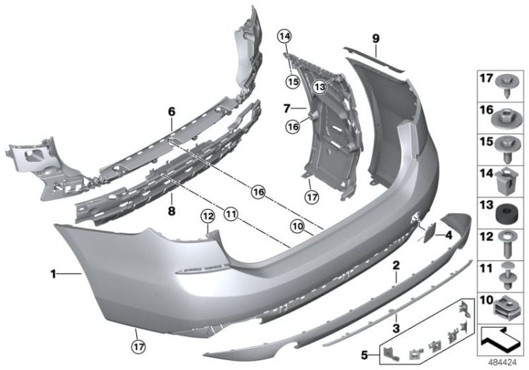 Revestimiento de parachoques trasero imprimado OEM 51127485845 para BMW 6' G32 GT (2017-2020). Original BMW.