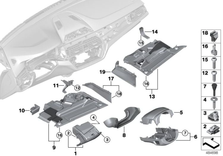 Bandeja panel instrumentos lado conductor OEM 51167948718 para BMW Serie 5 G30, G31, Serie 6 G32... y más. Original BMW.