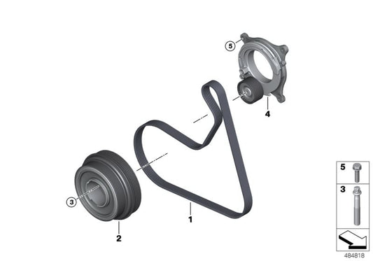 Correa Poli V (6pk1175) OEM 11288580362 para BMW F40, F44, F45, F46, F48, F39 e MINI F55, F56, F57, F54, F60. Compatível com os motores B37 e B47. BMW original e mini.