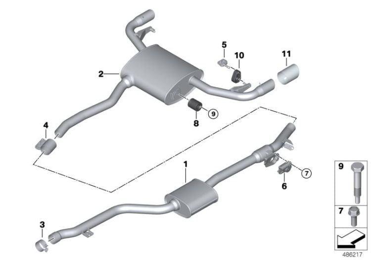 Silenciador adicional traseiro OEM 18308593762 para BMW X3 G01 xDrive20d, sDrive18d (2017-2021). BMW genuíno.
