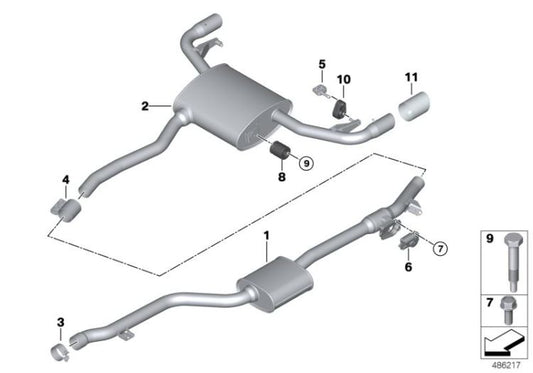 Silenciador adicional trasero OEM 18308593762 para BMW X3 G01 xDrive20d, sDrive18d (2017-2021). Original BMW.