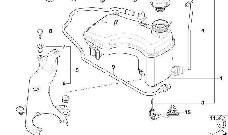 Depósito de expansión refrigerante OEM 17112283344 para BMW E46. Compatible con todos los modelos de la serie 3 E46. Recambio original BMW.