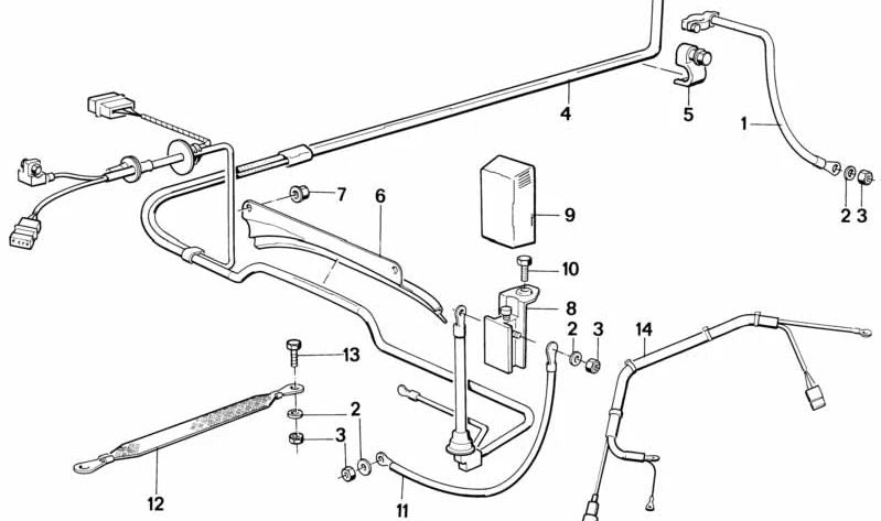 Cable de arranque OEM 12421724399 para BMW E32 730i, 730iL {modelos GA31, GA32, GA41, GA42, GA71, GA72, GA81, GA82, GC11, GC12}. Original BMW.