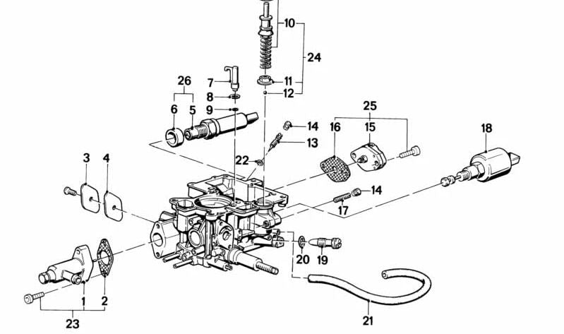 Tornillo de regulación de recirculación para BMW Serie 3 E21, E30 (OEM 13111278355). Original BMW