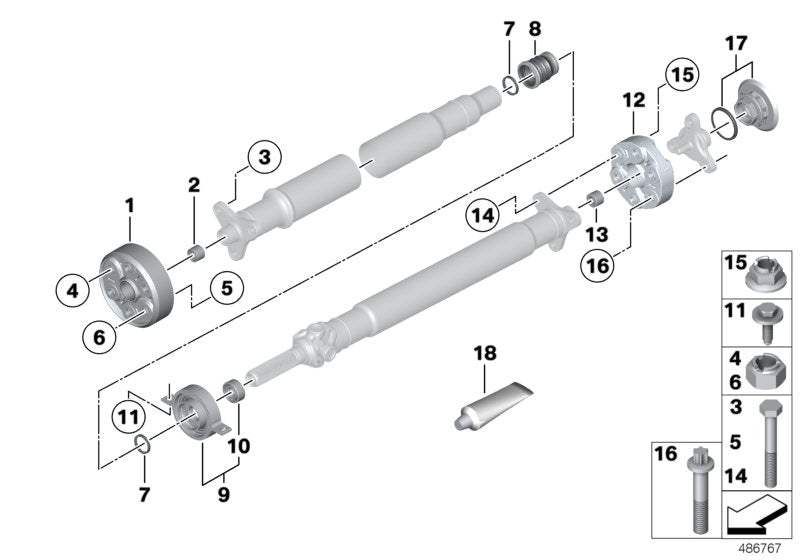 Cojinete central de transmisión en aluminio OEM 26127564694 para BMW F10 y F07 (520i, 528i, 535i xDrive). Compatible con cambio automático y manual. Original BMW.