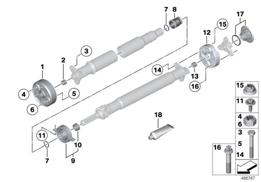 Cojinete central de transmisión en aluminio OEM 26127564694 para BMW F10 y F07 (520i, 528i, 535i xDrive). Compatible con cambio automático y manual. Original BMW.