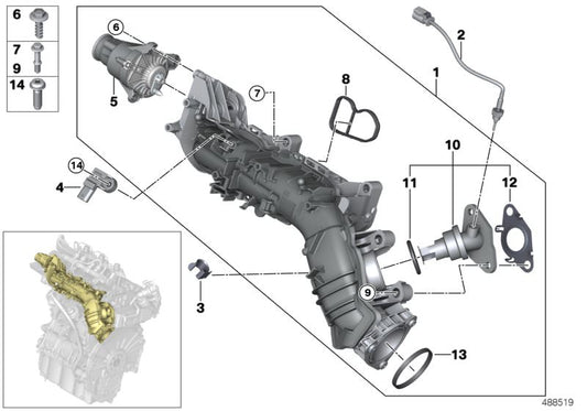 Módulo de admisión con válvula EGR y control de mariposa OEM 11618593972 para MINI F45, F46, F48, F39, F55, F56, F57, F54, F60 y BMW Serie 2 F45. Original MINI y BMW.