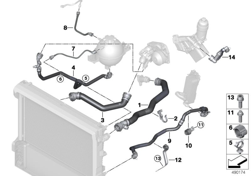 Manguera del radiador refrigerante OEM 17128577063 para BMW G01, G02. Compatible con modelos X3 y X4 diésel. Pieza original BMW para el sistema de refrigeración del motor.