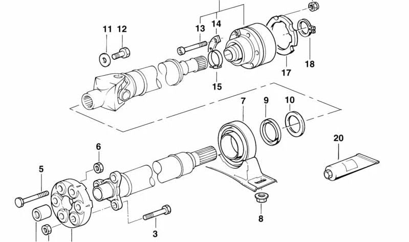 Soporte central de transmisión (Mittellager) OEM 26121227660 para BMW E36, E38, E39, E46, E53, Z3. Original BMW.