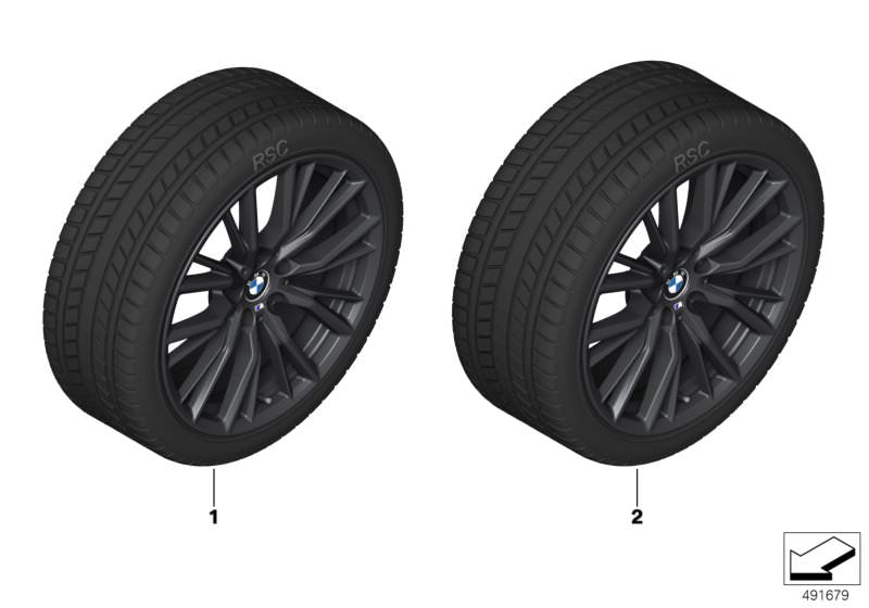 Rueda completa de invierno 18" M Performance Doble radio 796 Jet Black OEM 36112462649 para BMW G20, G20N, G21, G21N, G22, G22N, G23, G23N, G42. Incluye neumático Runflat y llanta original BMW.