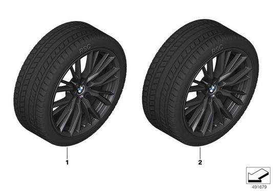 Rueda completa de invierno 18" M Performance Doble radio 796 Jet Black OEM 36112462649 para BMW G20, G20N, G21, G21N, G22, G22N, G23, G23N, G42. Incluye neumático Runflat y llanta original BMW.