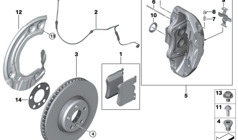 Pinza de freno delantera izquierda OEM 34106897361 para BMW X3 F97 (todos los modelos), X4 F98 (todos los modelos), X5 G05 M50i. Original BMW.