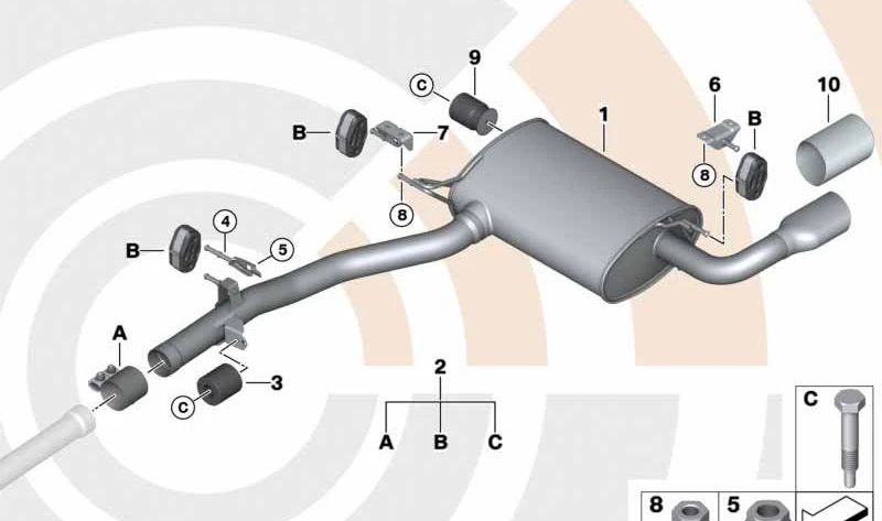 Soporte trasero derecho para silencioso OEM 18308509666 para BMW F25 y F26. Compatible con X3 sDrive18d, sDrive28d, xDrive20d. Original BMW.