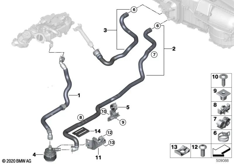 Coolant Hose Flow 1 for BMW G30N, G31N, G32N, G11N, G12N, G14, G15, G16 (OEM 64217938798). Original BMW